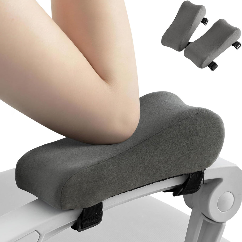 Set of 2 Memory Foam Arm Rest Cushion, Chair Arm Pads Support Pads, Elbow Pressure Relief Cushion for Office Desk & Gaming Chair, Non‑Slip Secure Straps, Removable Washable Cover