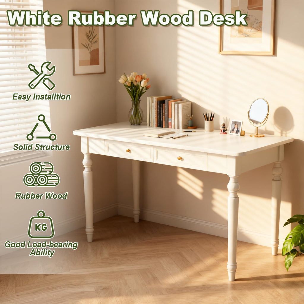 CDDUOLA Modern Rubber Wood Computer Desks with Two Draweres