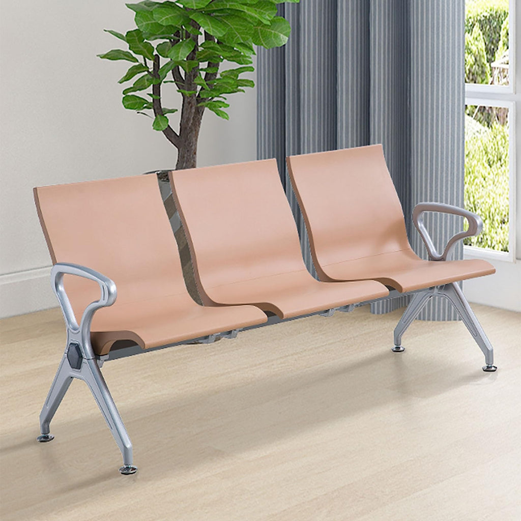 3-Seater Airport Waiting Bench Synthetic Leather Reception Chair with Armrests & Backrest Closed Beam Design for Office & Lounge Seating