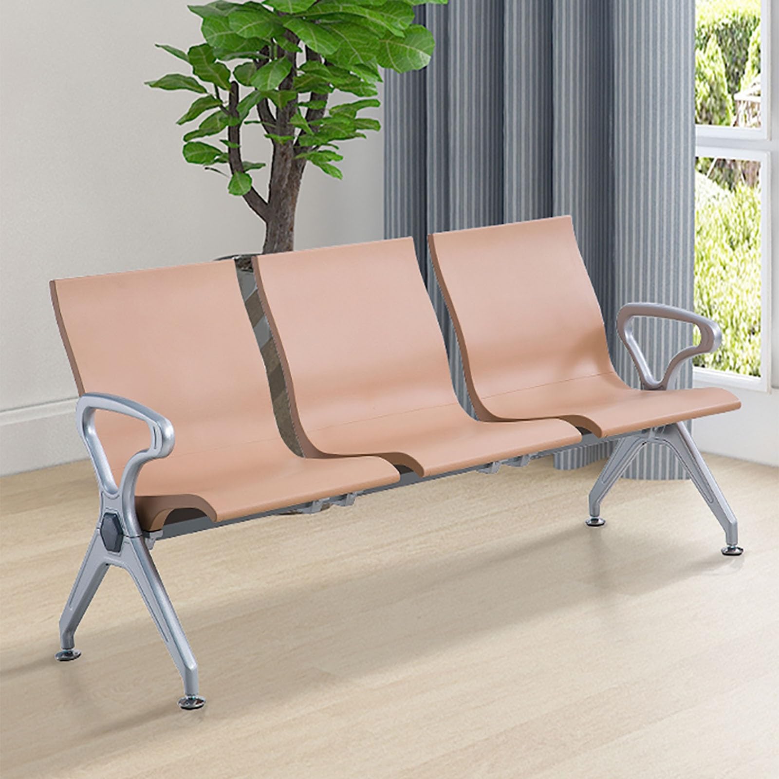 3-Seater Airport Waiting Bench Synthetic Leather Reception Chair with Armrests & Backrest Closed Beam Design for Office & Lounge Seating