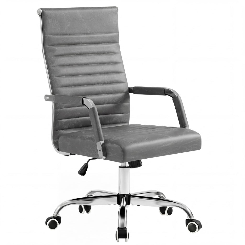 Furmax Ergonomic Office Desk Chair, Executive Ribbed Mid-Back PU Leather Conference Room Chair Adjustable Swivel Chair with Arms