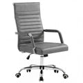 Furmax Ergonomic Office Desk Chair, Executive Ribbed Mid-Back PU Leather Conference Room Chair Adjustable Swivel Chair with Arms