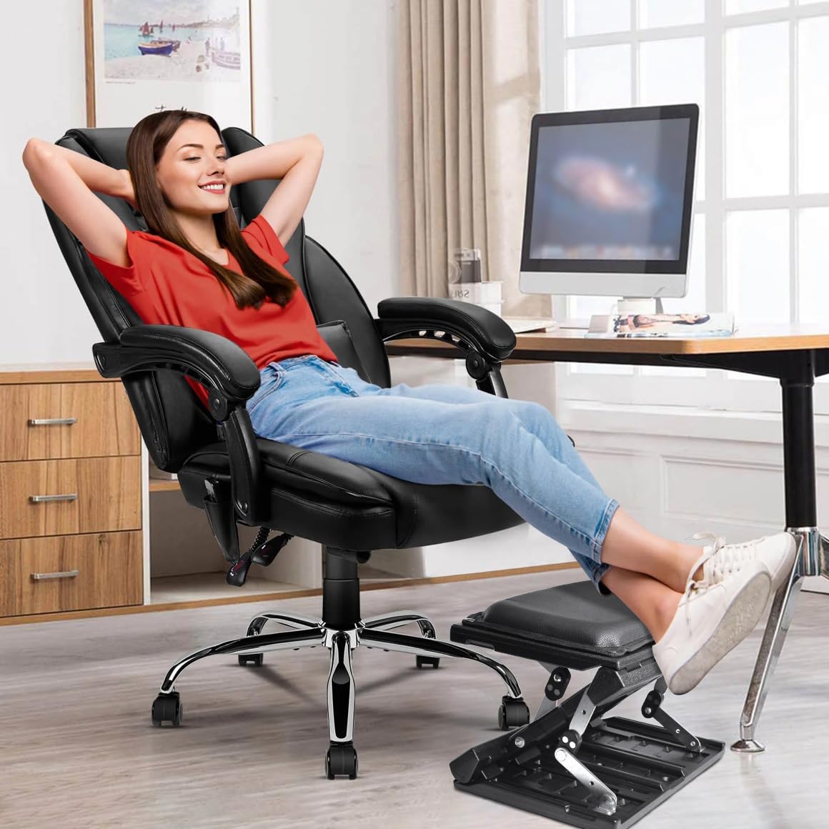 Adjustable Ergonomic Under-Desk Footrest for Office