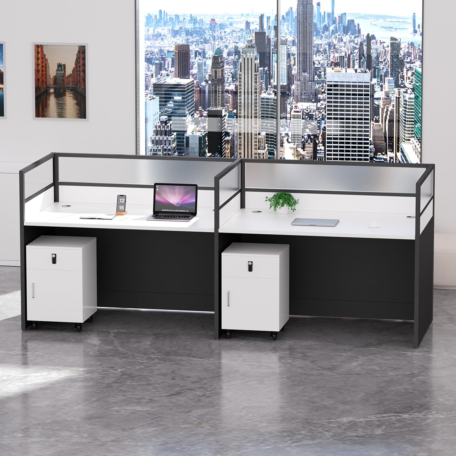 STLWR Office Cubicle Desk with Privacy Partitions
