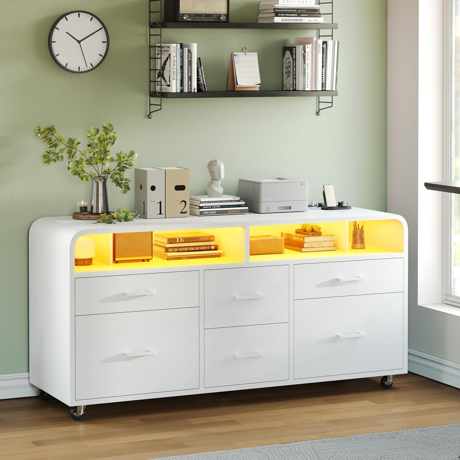 SEDETA 6-Drawer Mobile File Cabinet with Power Strip