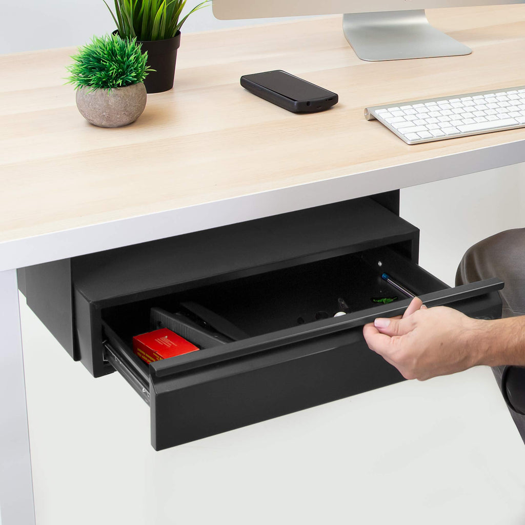 Mount-It! Under Desk Pull-Out Drawer Kit with Smooth Sliding Track | Office Storage Organizer | Mounts to Desktops Tables and Workbenches Over 0.71 Inches Thick