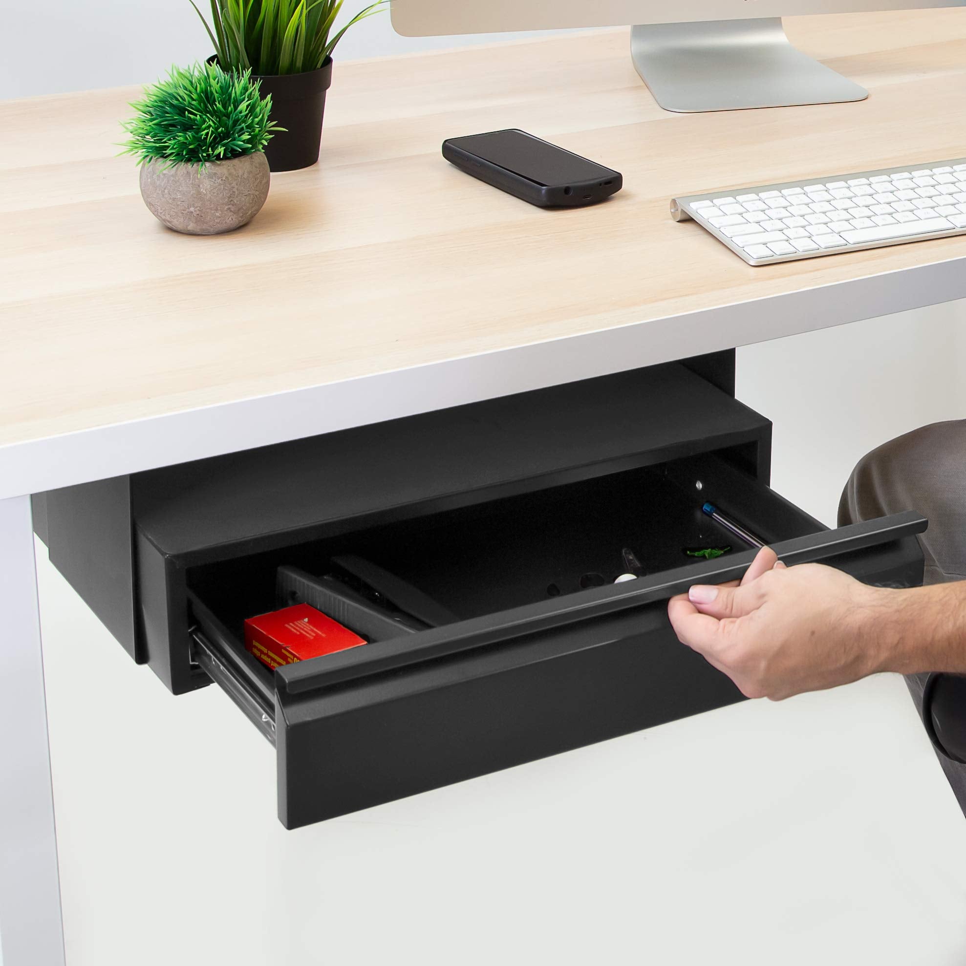 Mount-It! Under Desk Pull-Out Drawer Kit with Smooth Sliding Track | Office Storage Organizer | Mounts to Desktops Tables and Workbenches Over 0.71 Inches Thick