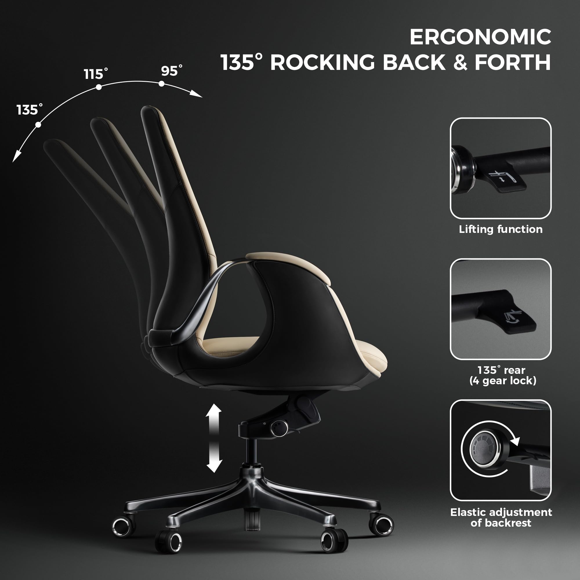 TOMU Genuine Leather Executive Office Chair, Ergonomic Big and Tall Comfortable Office Chair for Sitting All Day, Luxury Office Chair for Woman and Men, with Aluminum Sturdy Swivel Base, Reclining