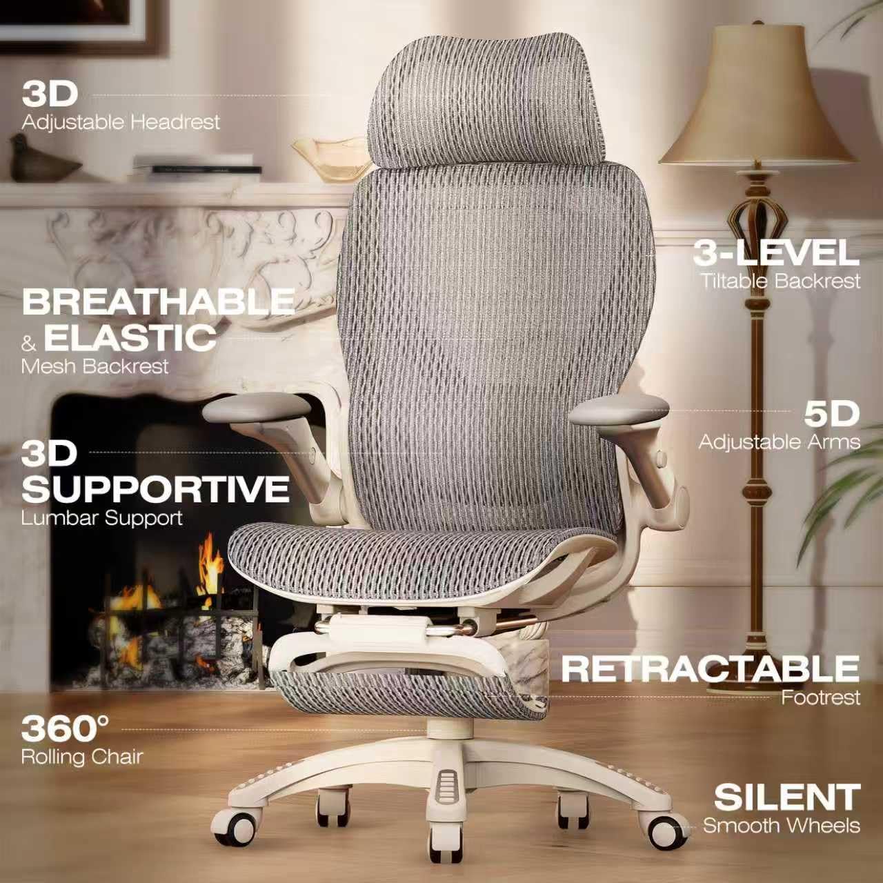 ELABEST X100 Ergonomic Mesh Office Chair with Footrest