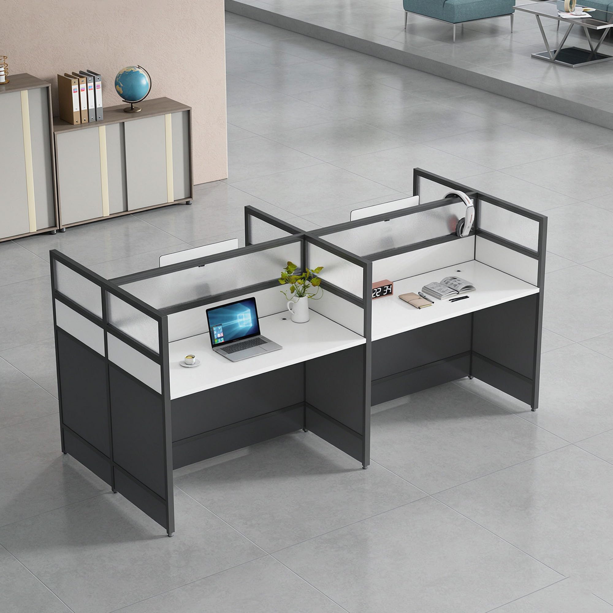 STLWR Office Cubicle Desk with Privacy Partitions