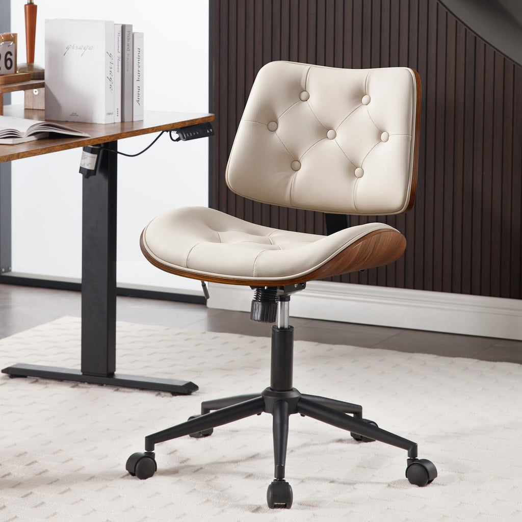 BERYTH Home Office Chair No Arms with Wheels, Mid Back Walnut Style 5010