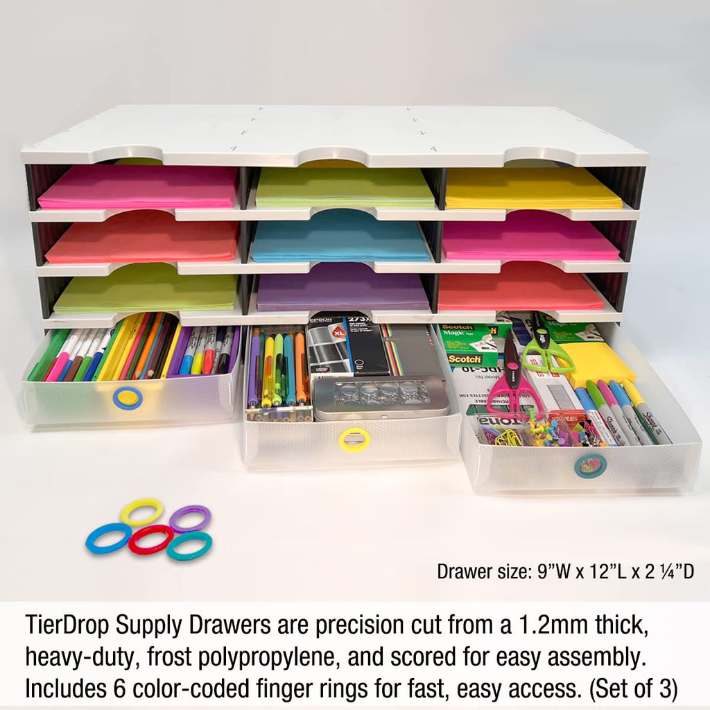 TierDrop 12-Tier Letter Tray Organizer with 3 Drawers