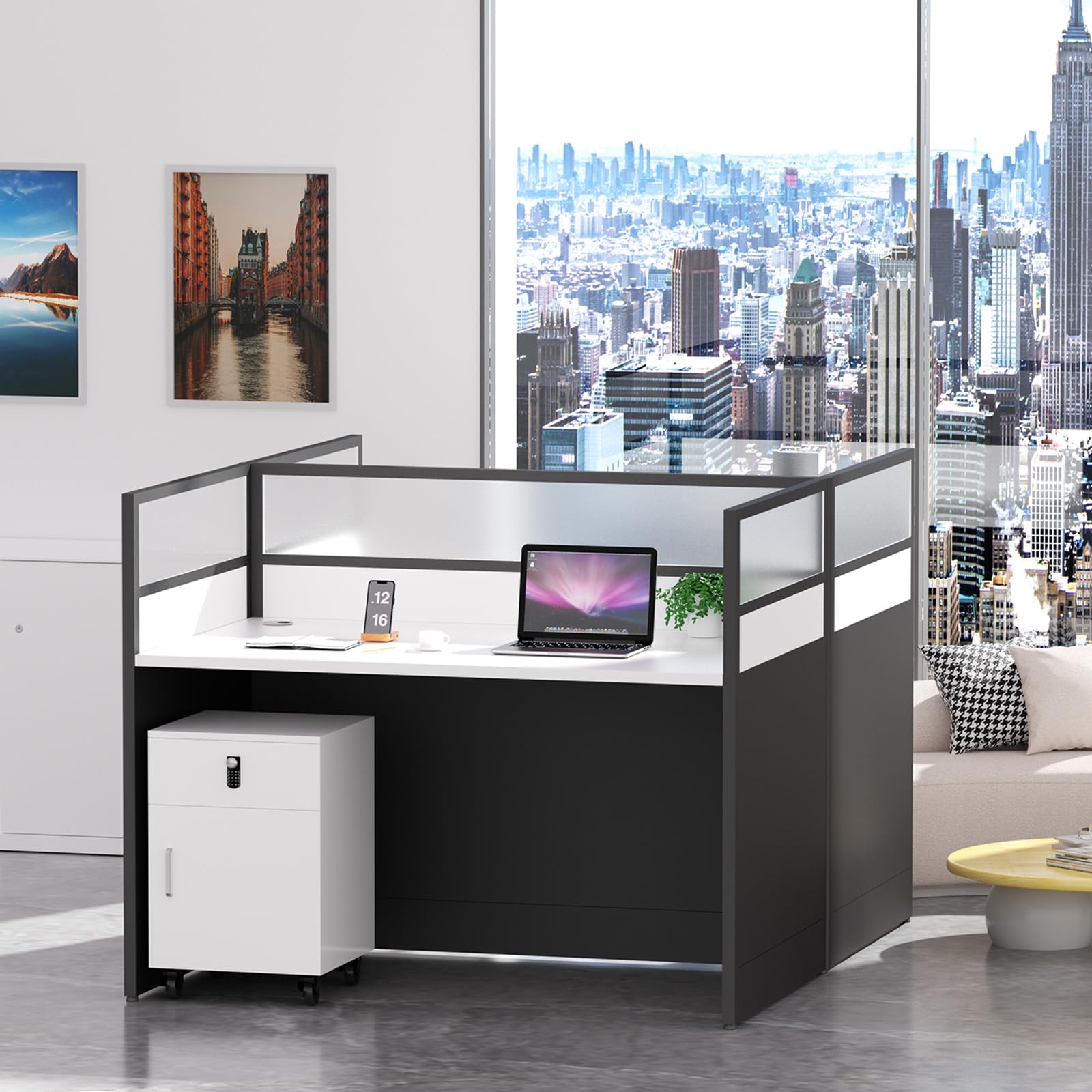 STLWR Office Cubicle Desk with Privacy Partitions