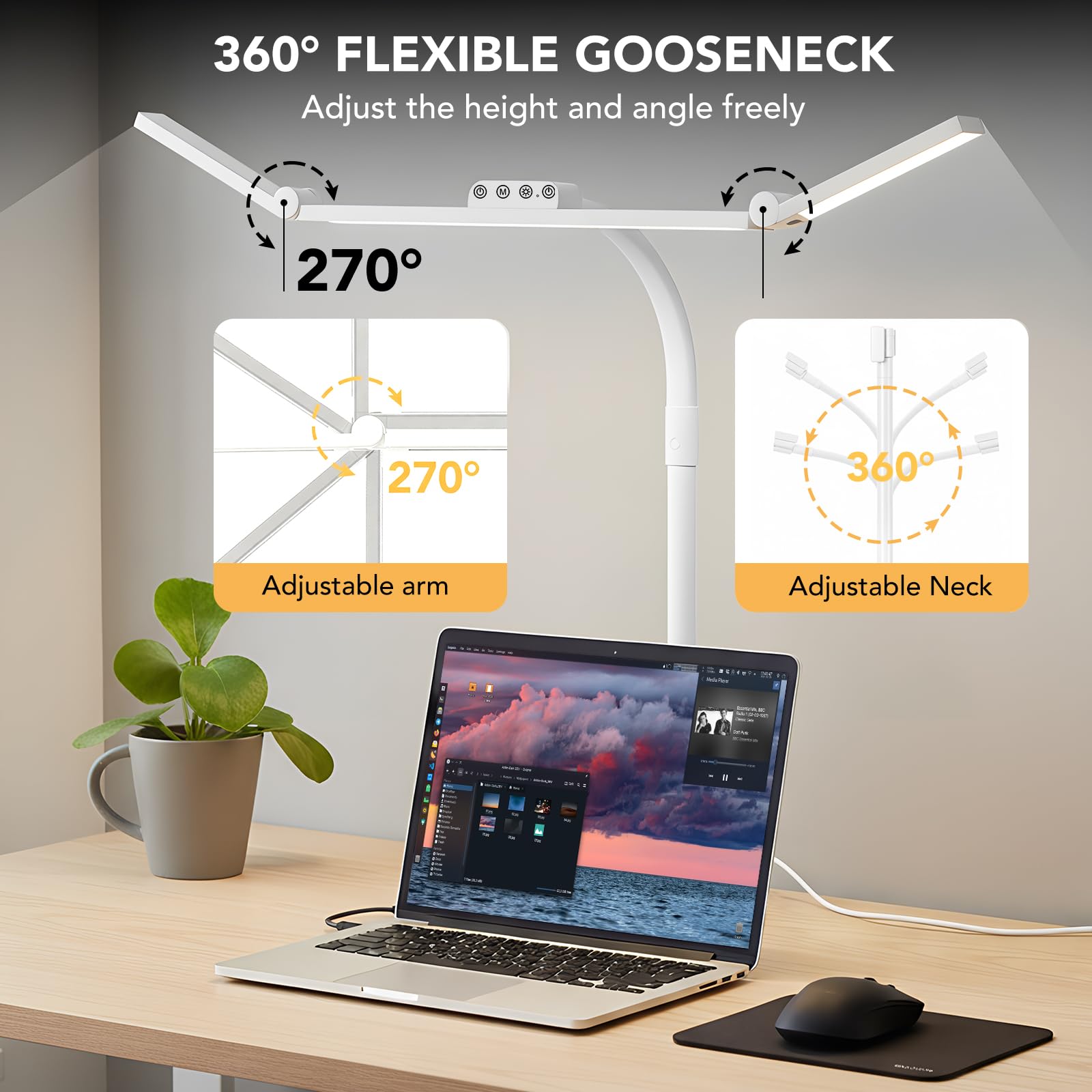 Galnolt Adjustable Gooseneck LED Desk Lamp for Home Office