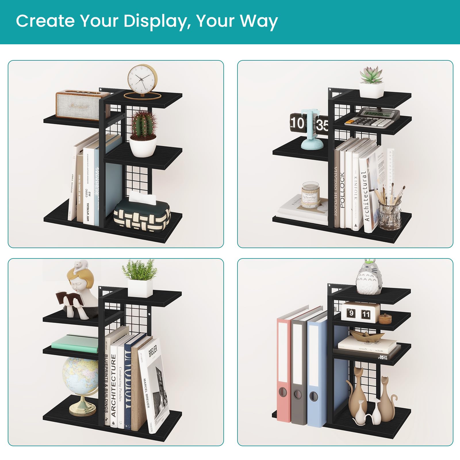 ELITEROO 4-Tier Adjustable Wooden Desktop Shelf Organizer