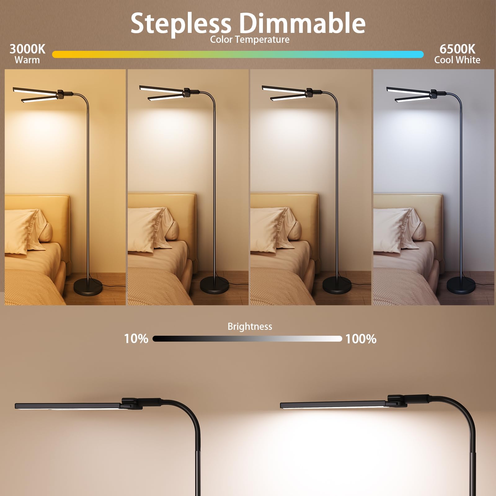 SIBRILLE 24W Dual-Head Dimmable LED Floor Lamp