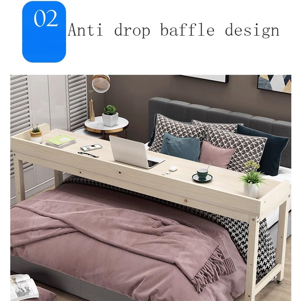HYgloF Mobile Computer Desk Overbed Bedside Table with Wheels, Wooden Mobile Standing Desk Laptop Rolling Computer Cart for Hospital Home Use Adjustable