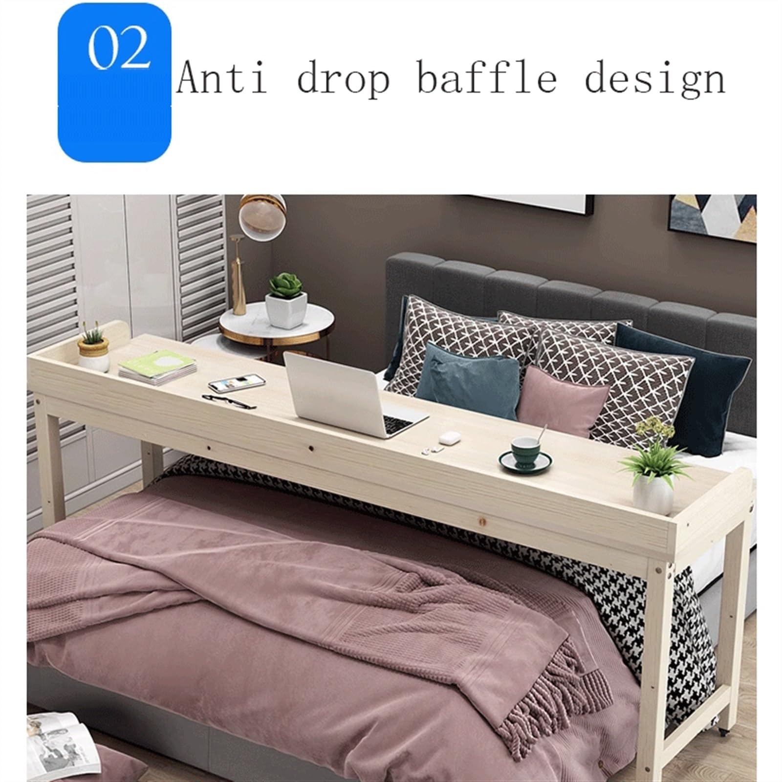 HYgloF Mobile Computer Desk Overbed Bedside Table with Wheels, Wooden Mobile Standing Desk Laptop Rolling Computer Cart for Hospital Home Use Adjustable