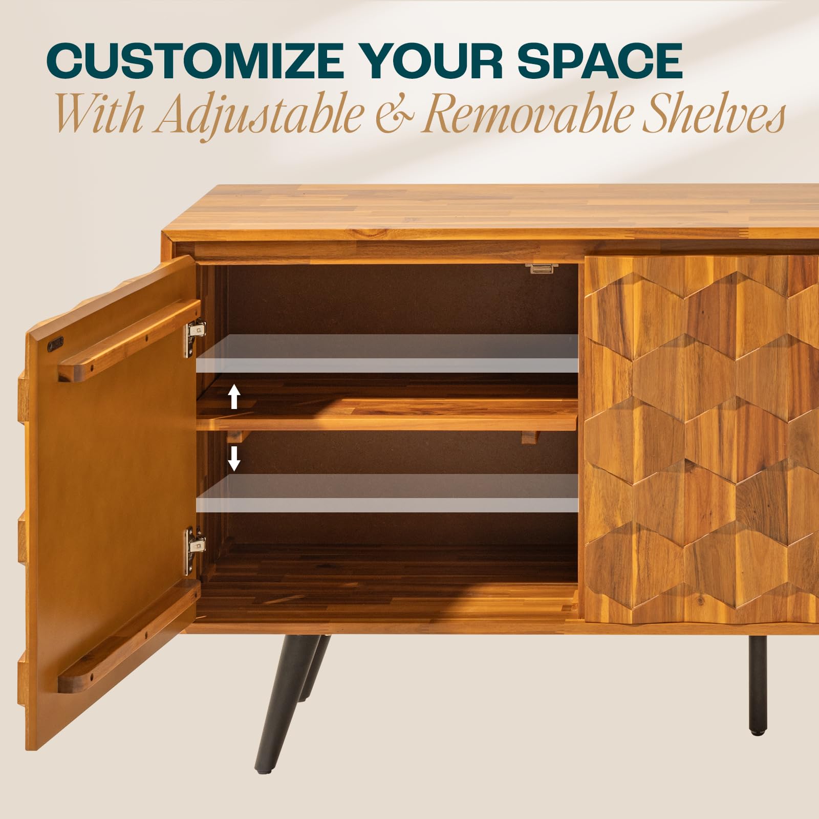 Bme Georgina Solid Wood Sideboard with Geometric Pattern