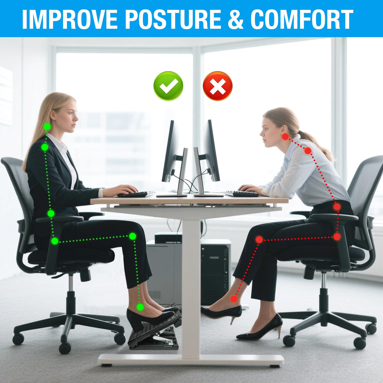 Adjustable Ergonomic Under-Desk Footrest for Office