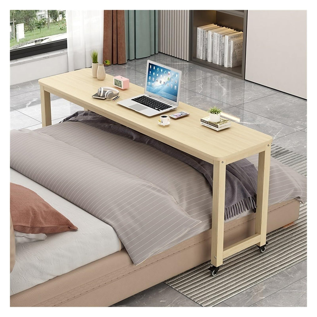 HYgloF Mobile Computer Desk Overbed Bedside Table with Wheels, Wooden Mobile Standing Desk Laptop Rolling Computer Cart for Hospital Home Use Adjustable