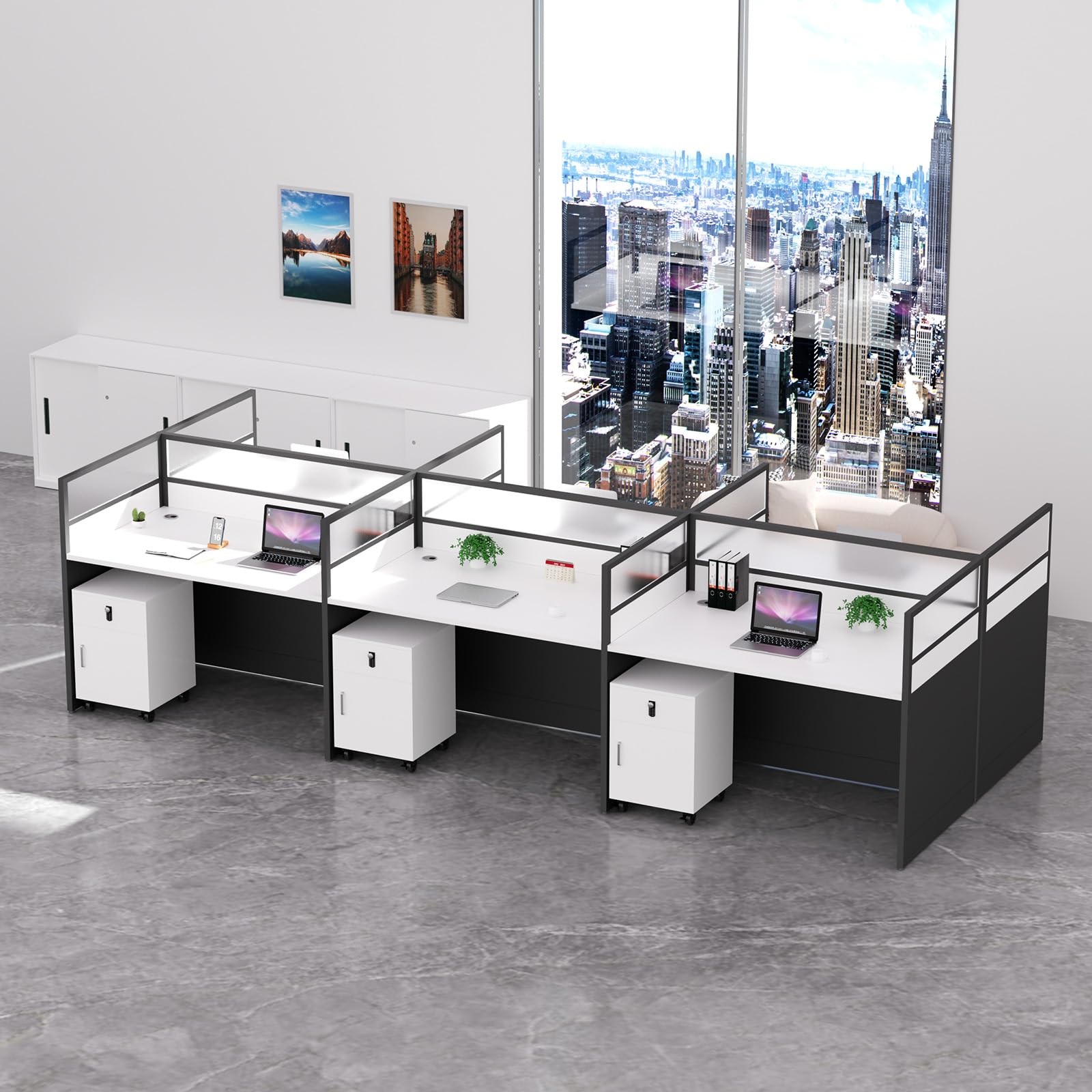 STLWR Office Cubicle Desk with Privacy Partitions