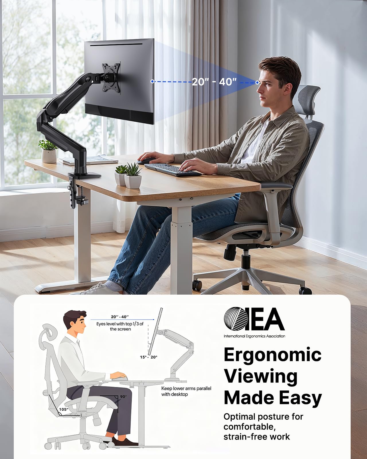 HUANUO Monitor Mount, 13 to 32 Inch Monitor Arm, Adjustable Screen Stand