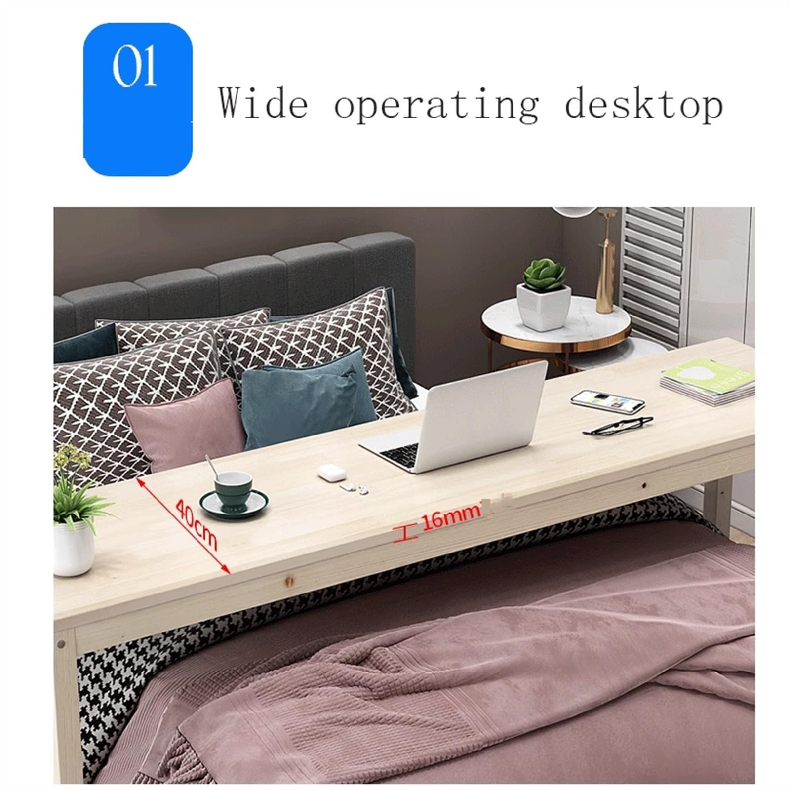 HYgloF Mobile Computer Desk Overbed Bedside Table with Wheels, Wooden Mobile Standing Desk Laptop Rolling Computer Cart for Hospital Home Use Adjustable