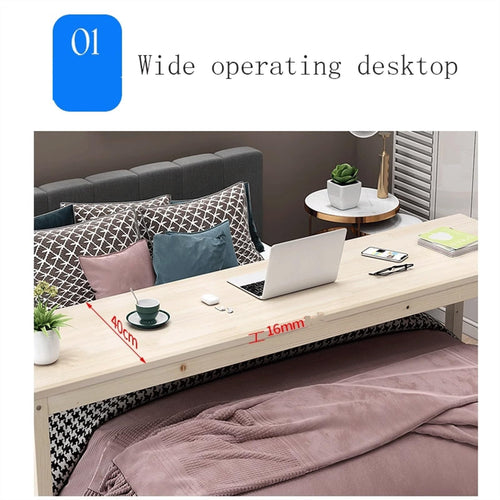 HYgloF Mobile Computer Desk Overbed Bedside Table with Wheels, Wooden Mobile Standing Desk Laptop Rolling Computer Cart for Hospital Home Use Adjustable
