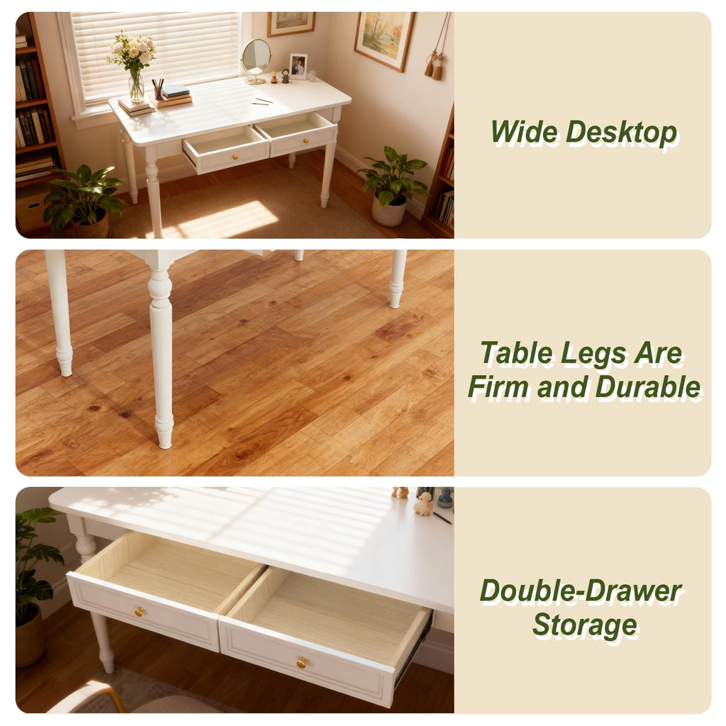 CDDUOLA Modern Rubber Wood Computer Desks with Two Draweres