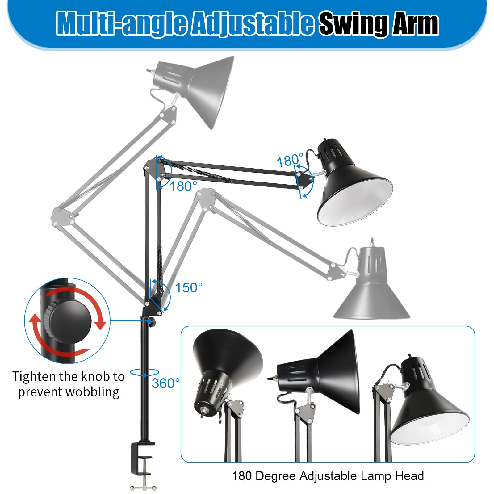 DXOVEEN 360° Adjustable LED Clamp-On Desk Lamp