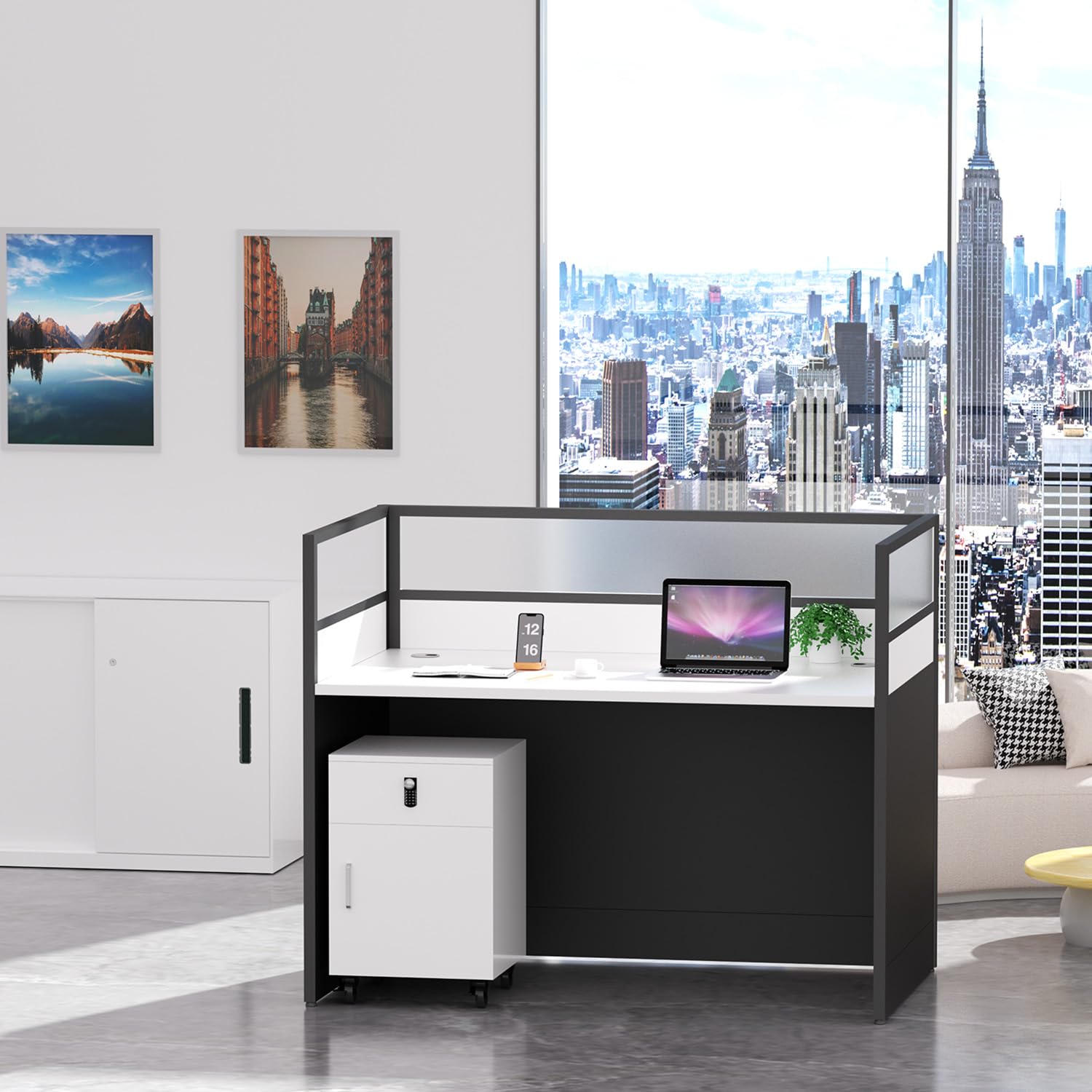 STLWR Office Cubicle Desk with Privacy Partitions