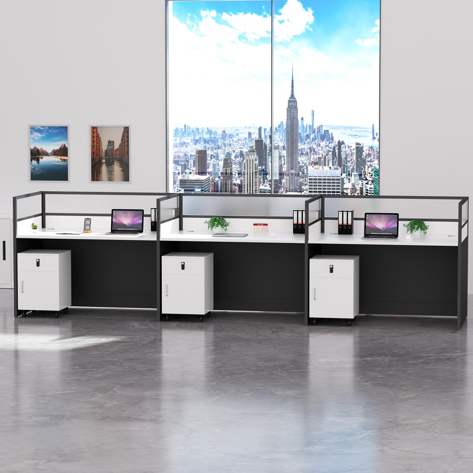 STLWR Office Cubicle Desk with Privacy Partitions