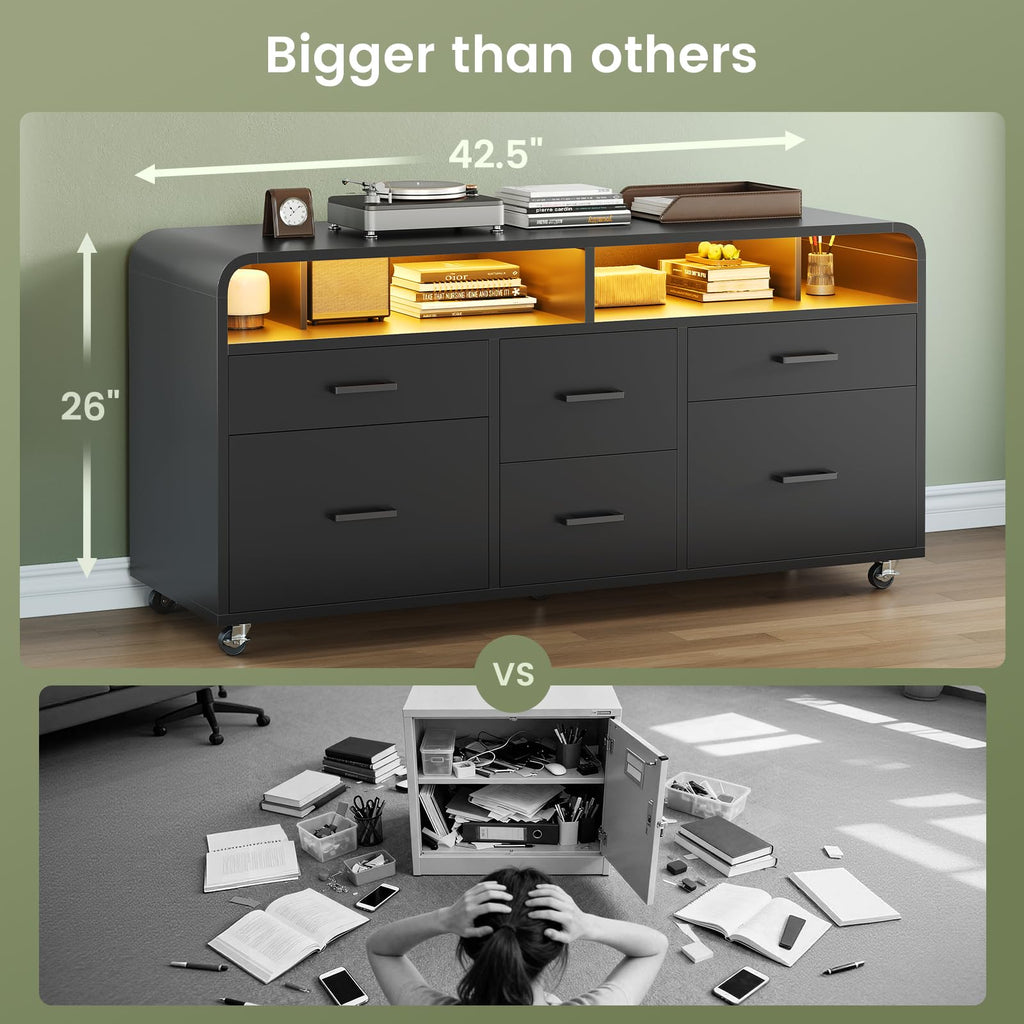 SEDETA 6-Drawer Mobile File Cabinet with Power Strip