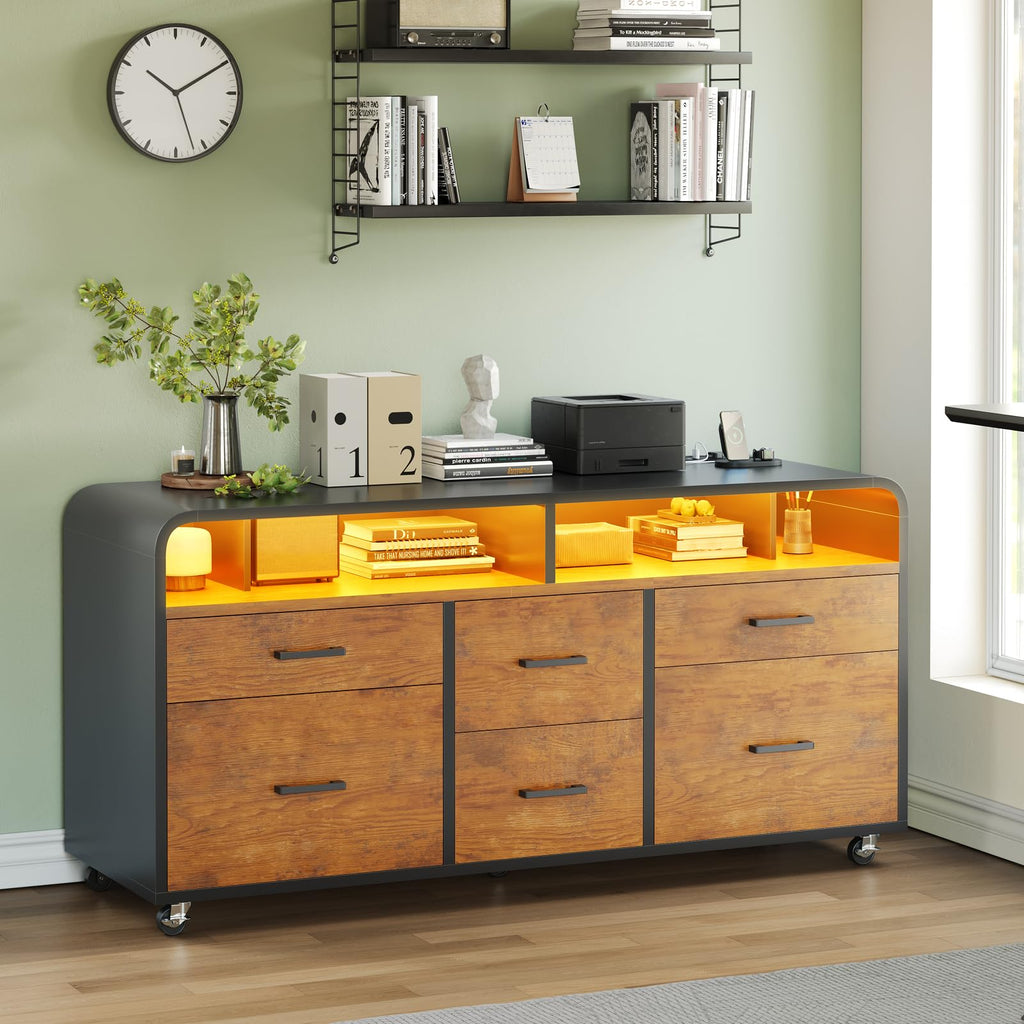 SEDETA 6-Drawer Mobile File Cabinet with Power Strip