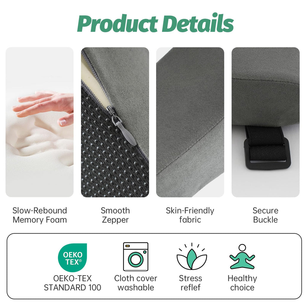 Set of 2 Memory Foam Arm Rest Cushion, Chair Arm Pads Support Pads, Elbow Pressure Relief Cushion for Office Desk & Gaming Chair, Non‑Slip Secure Straps, Removable Washable Cover