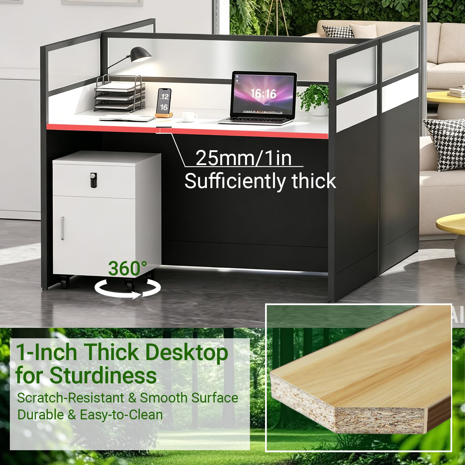 STLWR Office Cubicle Desk with Privacy Partitions