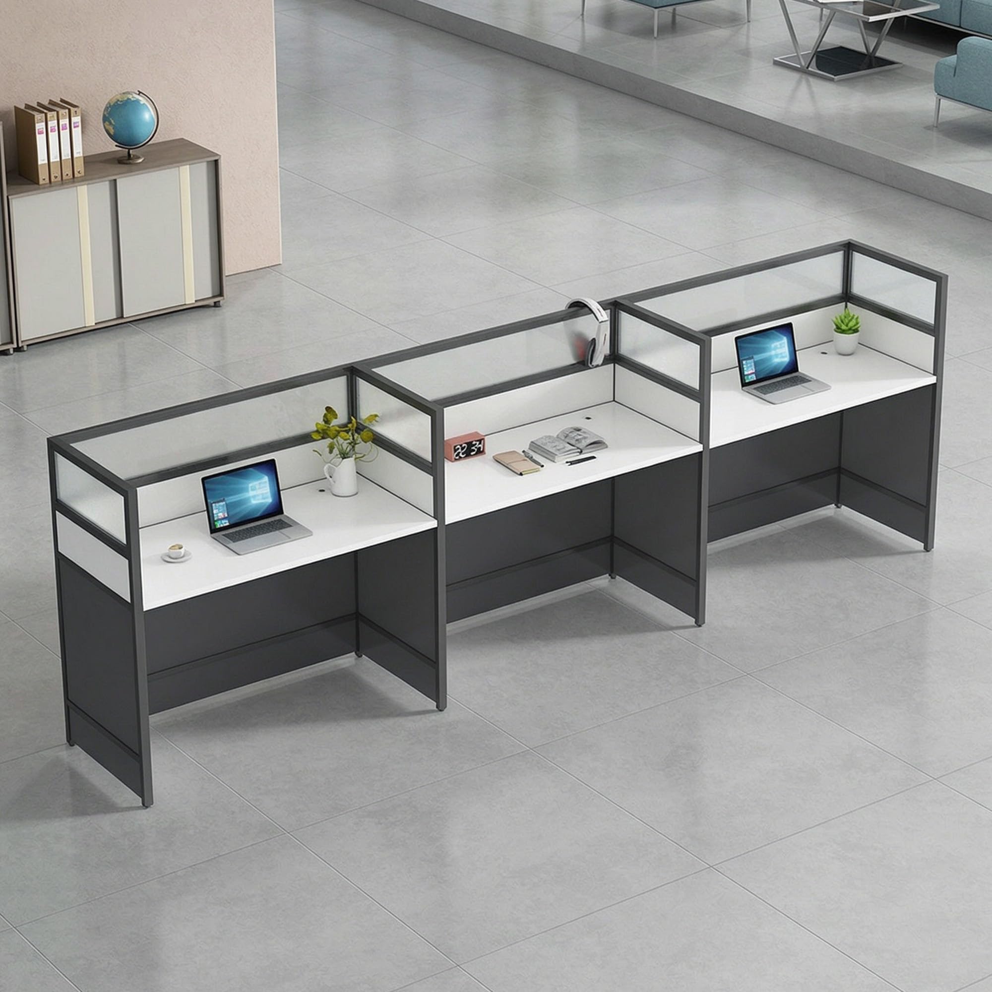 STLWR Office Cubicle Desk with Privacy Partitions