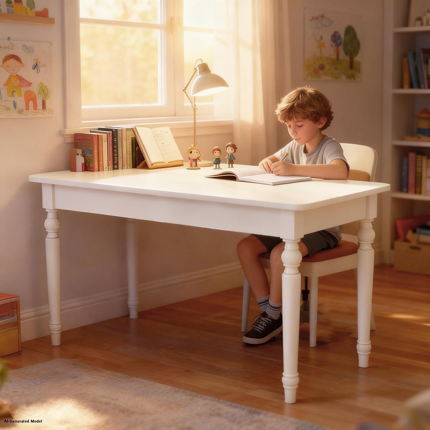 CDDUOLA Modern Rubber Wood Computer Desks with Two Draweres