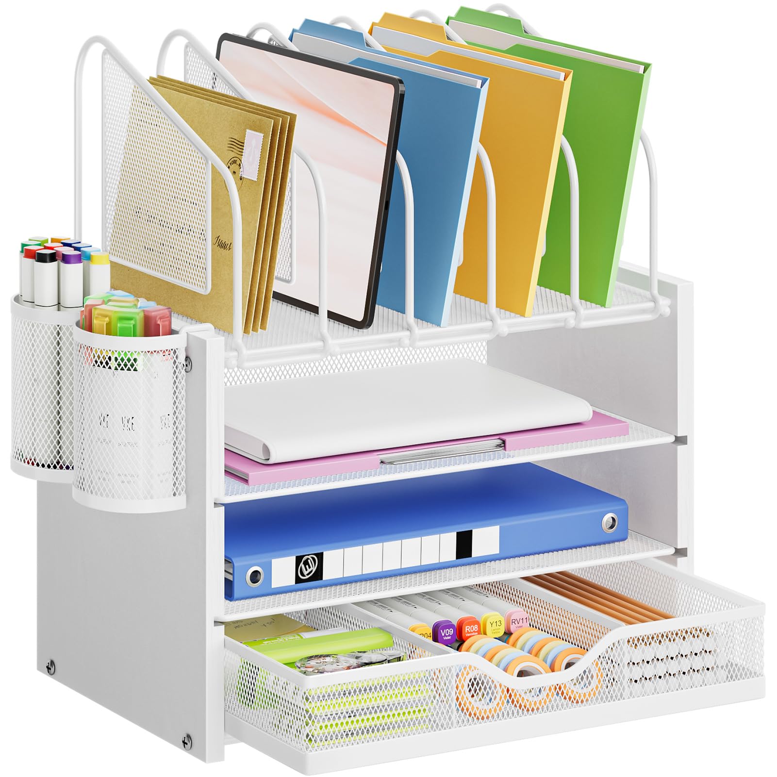Marbrasse 4-Tier Mesh Desk File Organizer for Office
