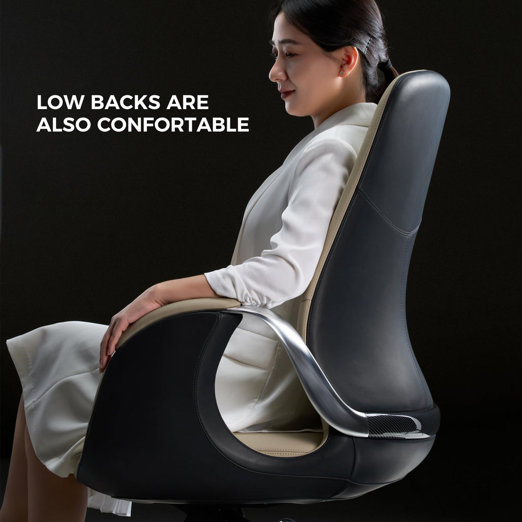 TOMU Genuine Leather Executive Office Chair, Ergonomic Big and Tall Comfortable Office Chair for Sitting All Day, Luxury Office Chair for Woman and Men, with Aluminum Sturdy Swivel Base, Reclining