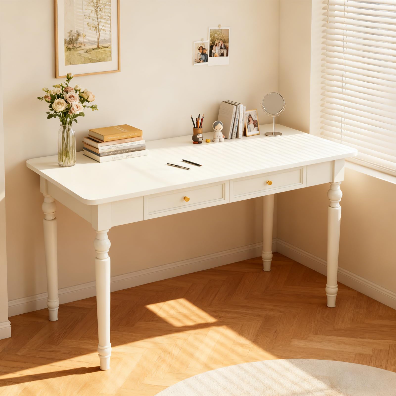 CDDUOLA Modern Rubber Wood Computer Desks with Two Draweres