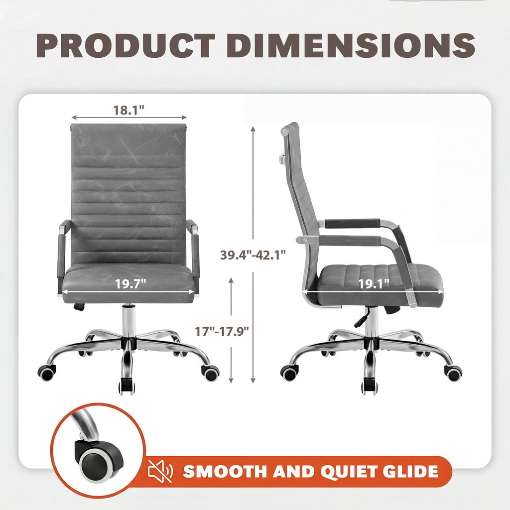 Furmax Ergonomic Office Desk Chair, Executive Ribbed Mid-Back PU Leather Conference Room Chair Adjustable Swivel Chair with Arms