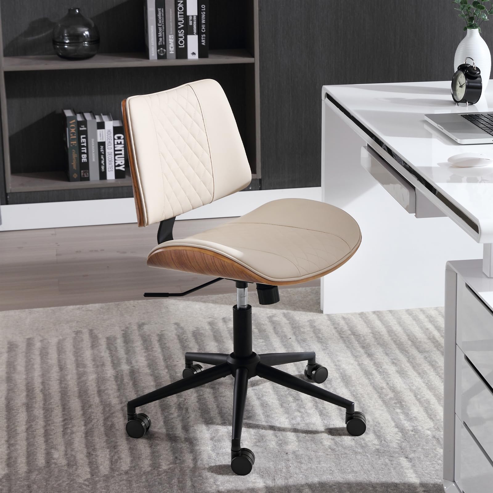 BERYTH Home Office Chair No Arms with Wheels, Mid Back Walnut Style 5010