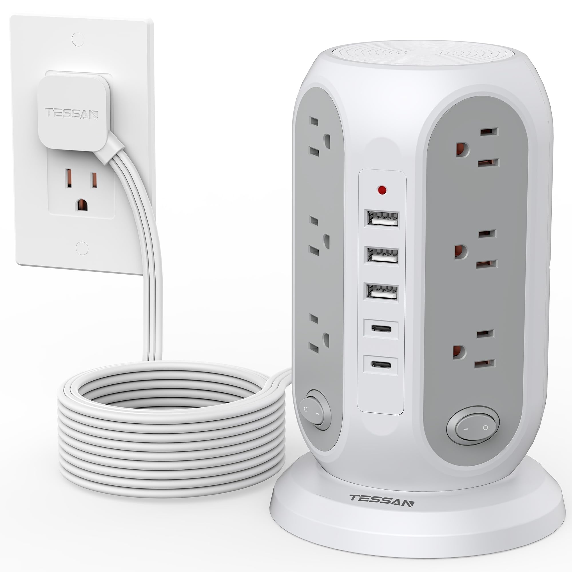 TESSAN Tower Surge Protector with 12 Outlets & 5 USB Ports