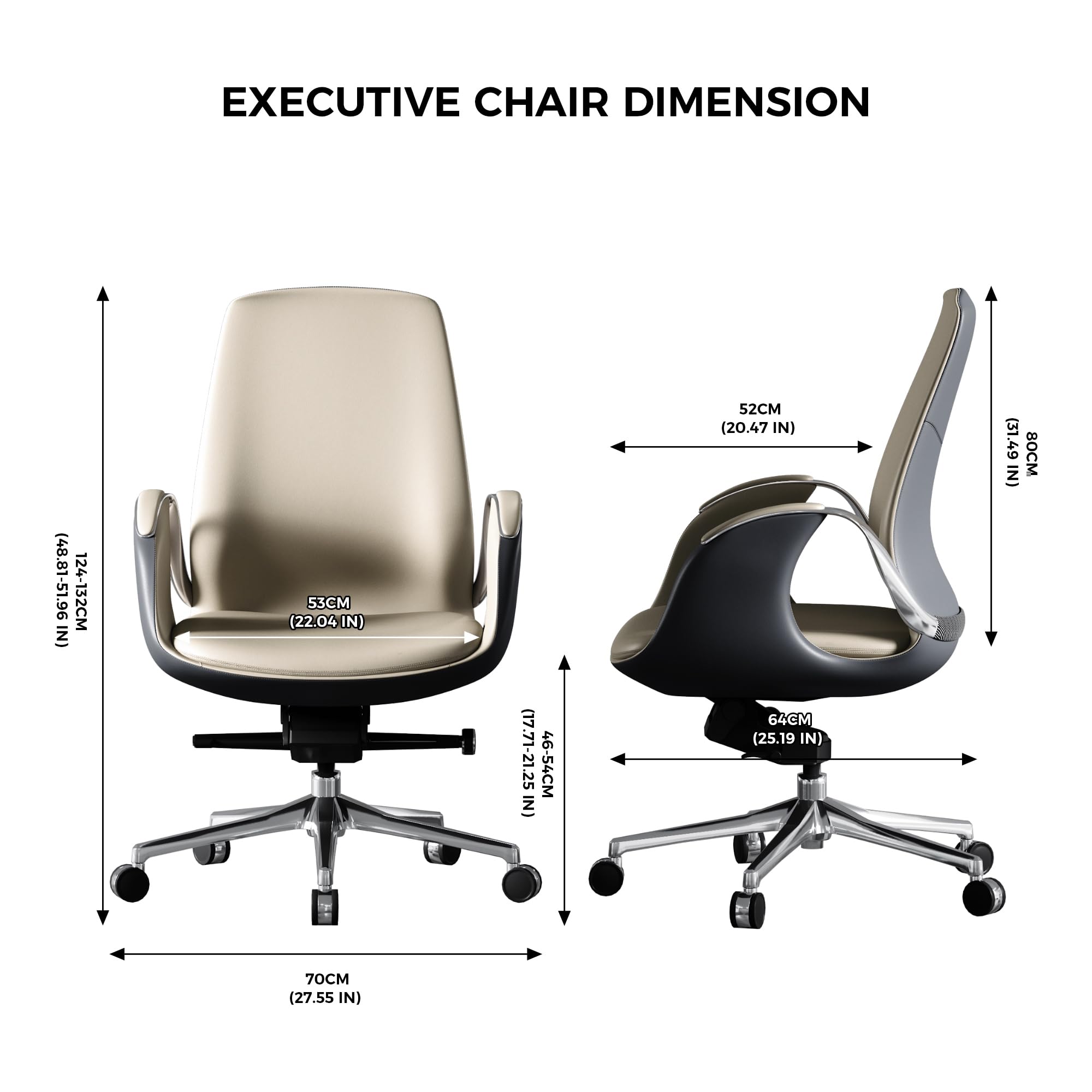 TOMU Genuine Leather Executive Office Chair, Ergonomic Big and Tall Comfortable Office Chair for Sitting All Day, Luxury Office Chair for Woman and Men, with Aluminum Sturdy Swivel Base, Reclining