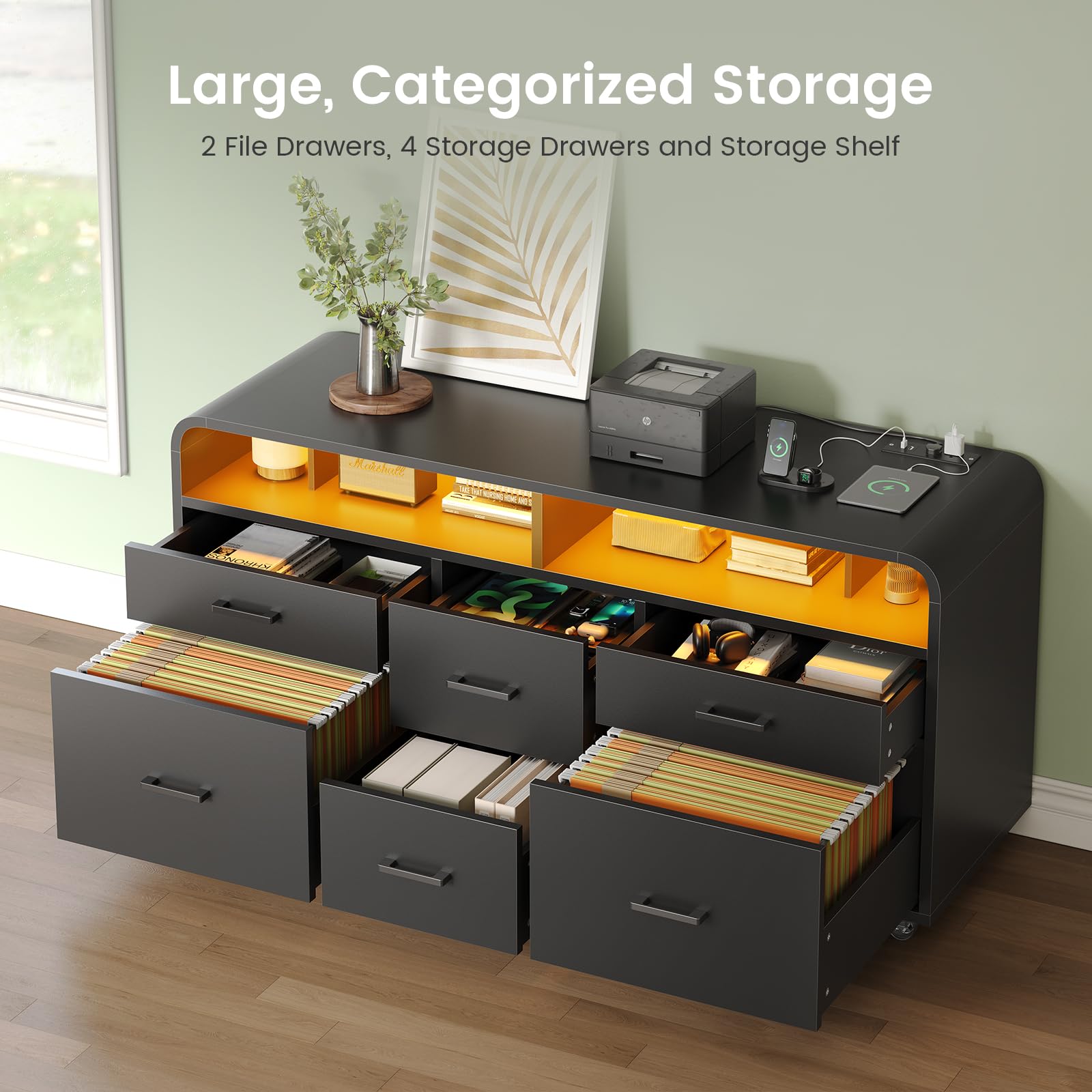 SEDETA 6-Drawer Mobile File Cabinet with Power Strip