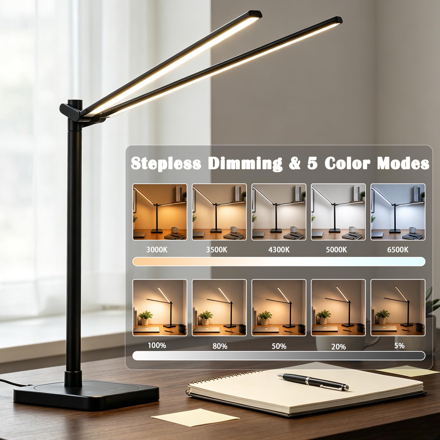 BOHON LED Desk Lamp with USB-C & Wireless Charging