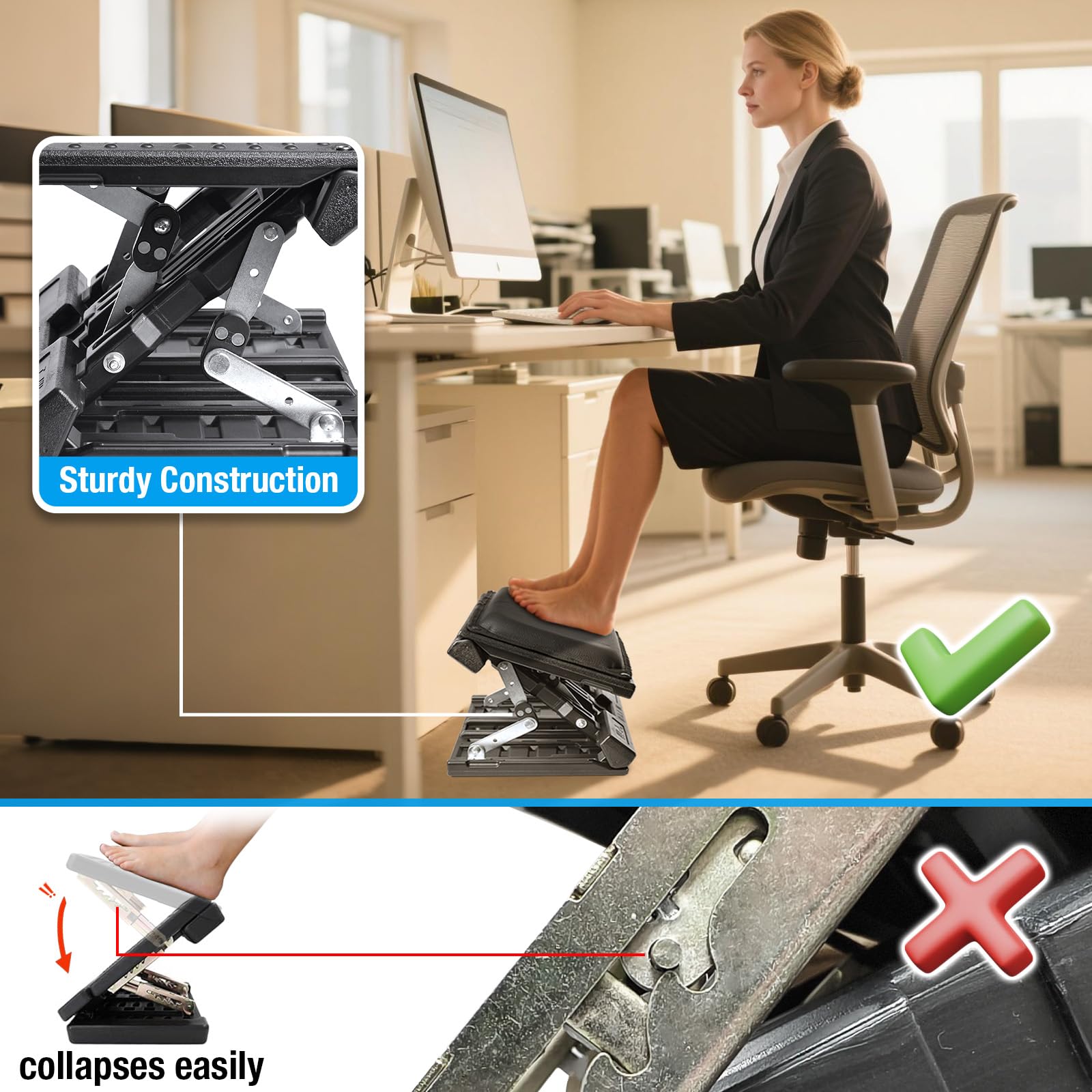 Adjustable Ergonomic Under-Desk Footrest for Office
