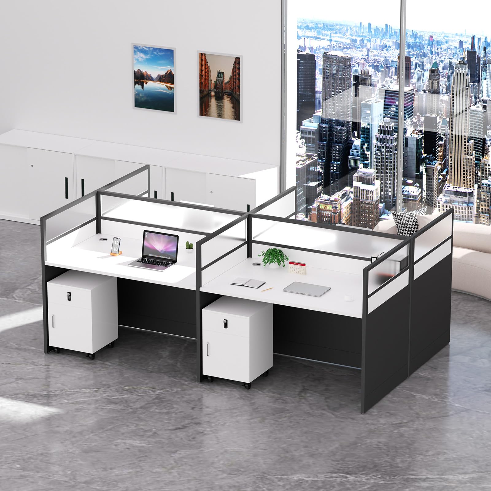 STLWR Office Cubicle Desk with Privacy Partitions